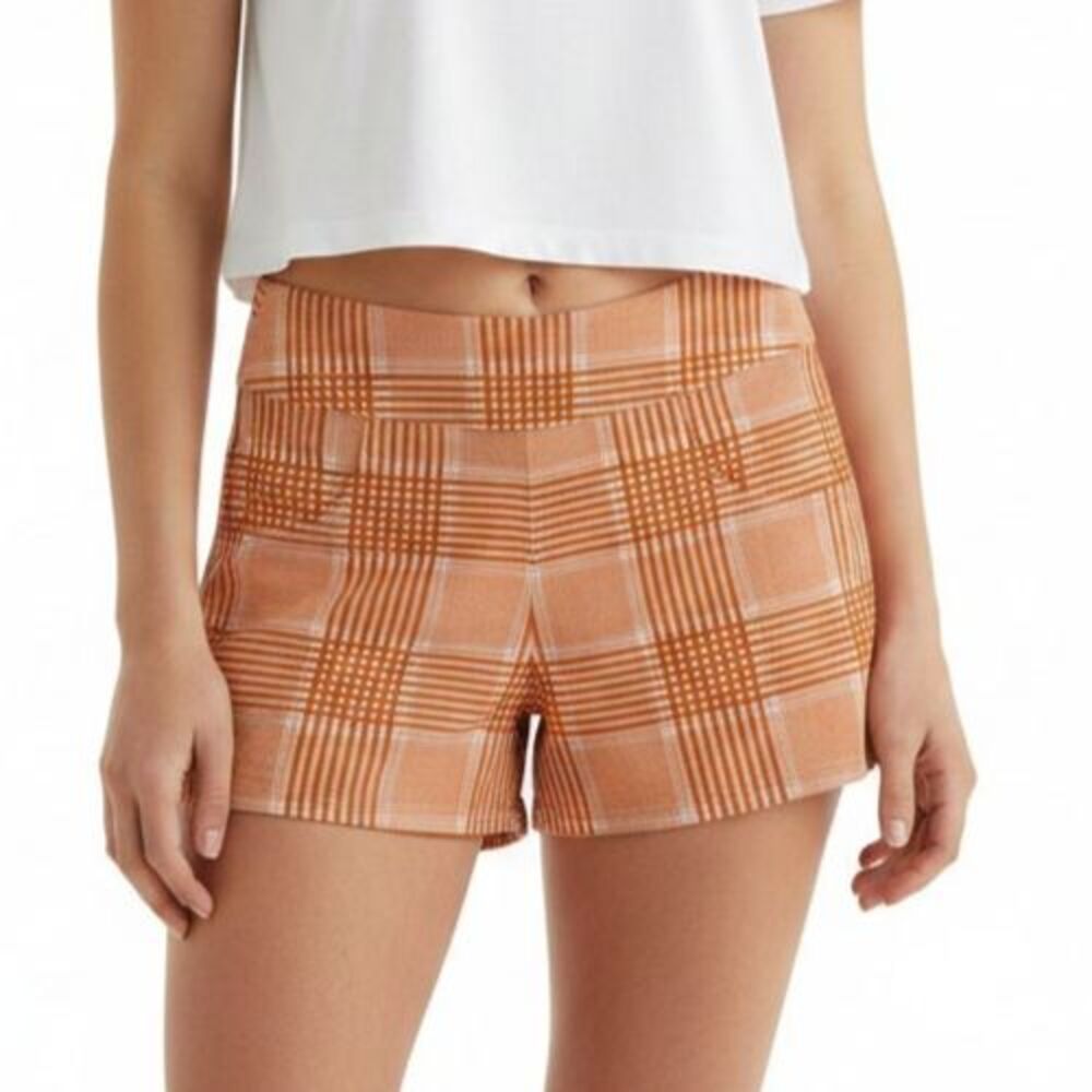 NEW Never a Wallflower Plaid High Waisted Shorts Women XS Burnt Orange Cotton